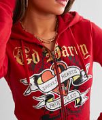 Ed Hardy Y2K Broken Heart Cropped Hoodie - Women's Sweatshirts in