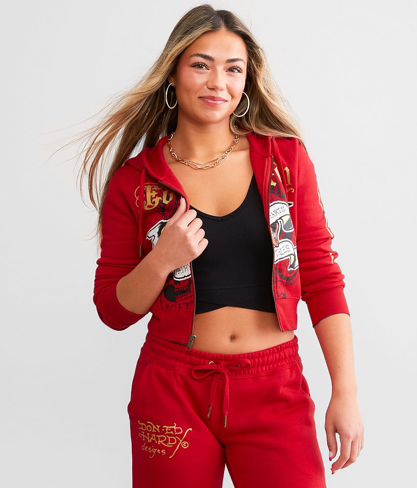 Burnt Cherry Ripped Crop Hoodie, Hoodies