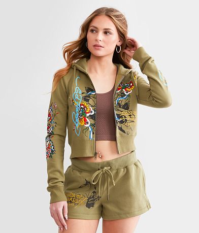 Ed Hardy Butterflies Cropped Hoodie full left side view
