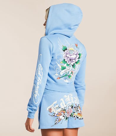 Ed Hardy Y2K Flower Skulls Cropped Hoodie BACK