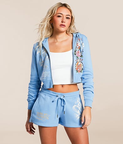 Ed Hardy Y2K Flower Skulls Cropped Hoodie front view