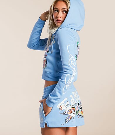 Ed Hardy Y2K Flower Skulls Cropped Hoodie FULL_RIGHT_SIDE