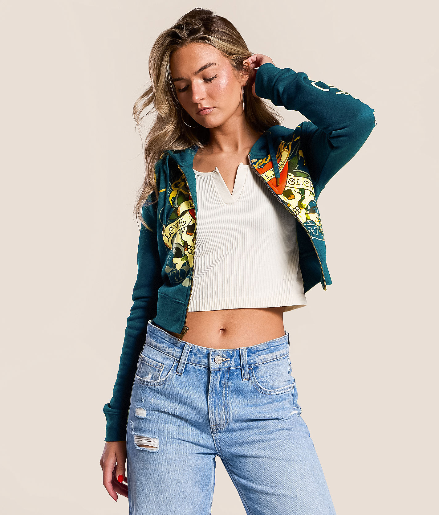 Ed Hardy Love Kills Slowly Cropped Hoodie - Women's Sweatshirts in