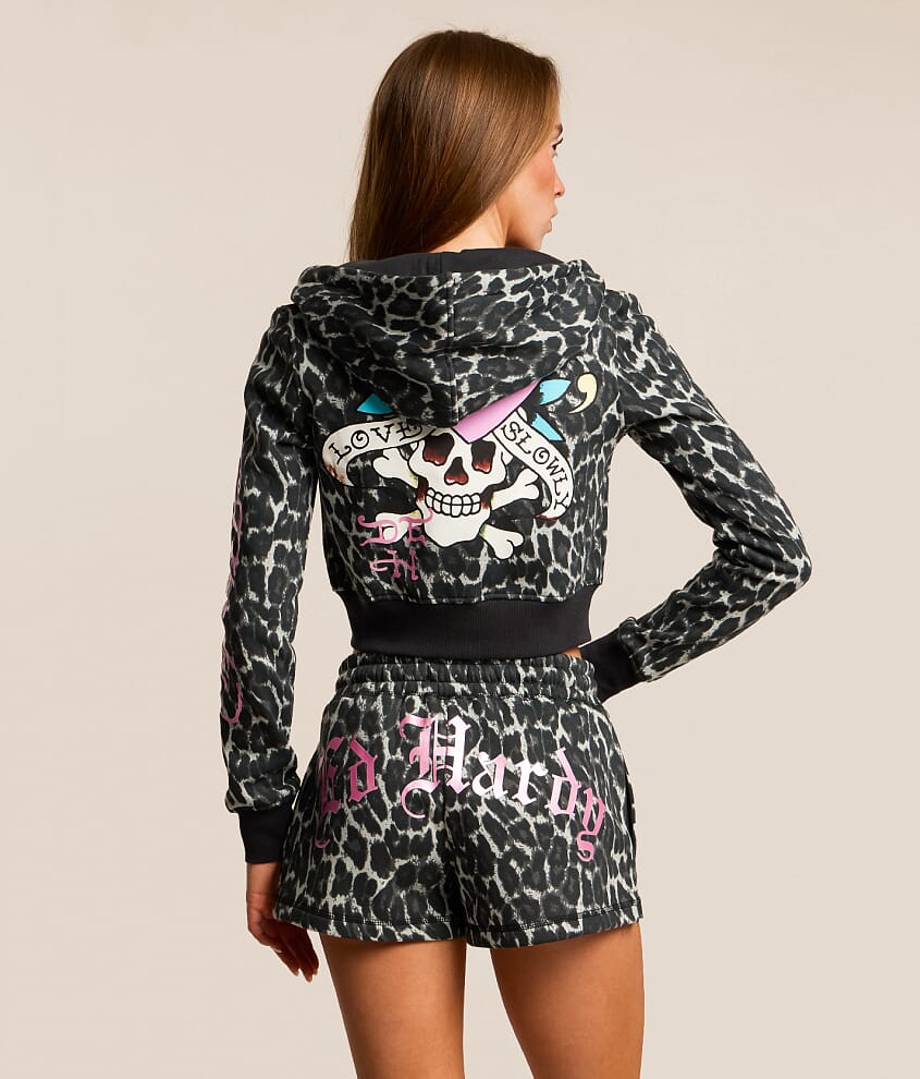 Pink Skull Cropped Hoodie