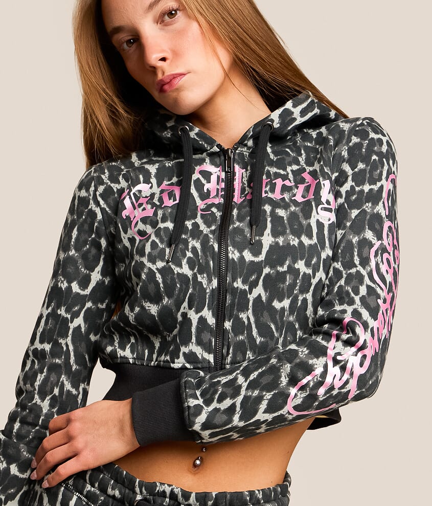 Pink Skull Cropped Hoodie
