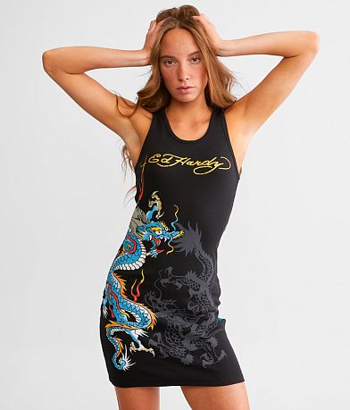 Ed Hardy Dragon Fitted Mini Tank Dress full left side view
