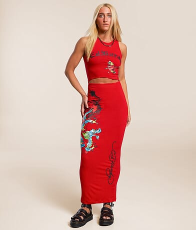 Ed Hardy Dragon Cut-Out Maxi Dress front view