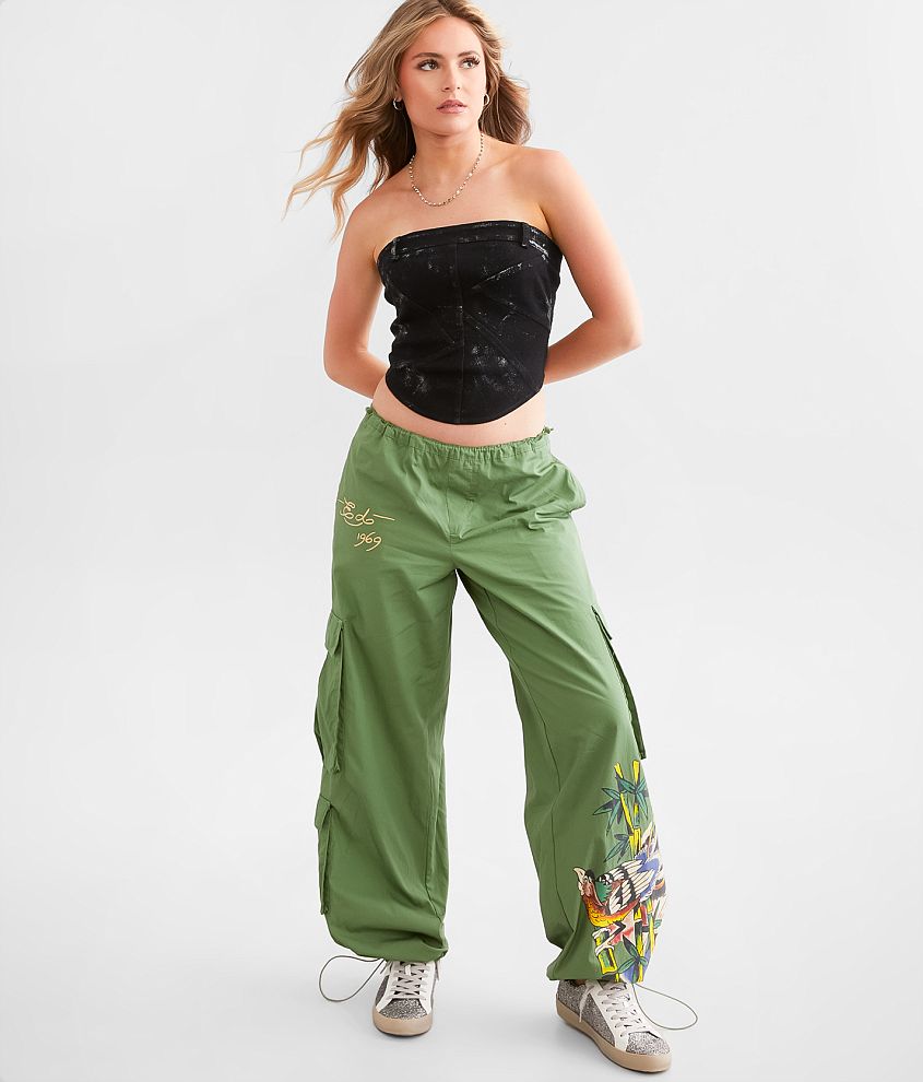 Ed Hardy Peacock Poplin Wide Lego Cargo Pant front view