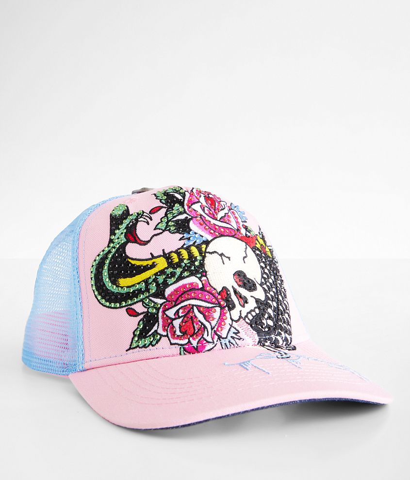 Ed Hardy Rhinestone Trucker Hat - Women's Hats in Pink | Buckle