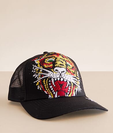 Ed Hardy Rhinestone Tiger Trucker Hat front view