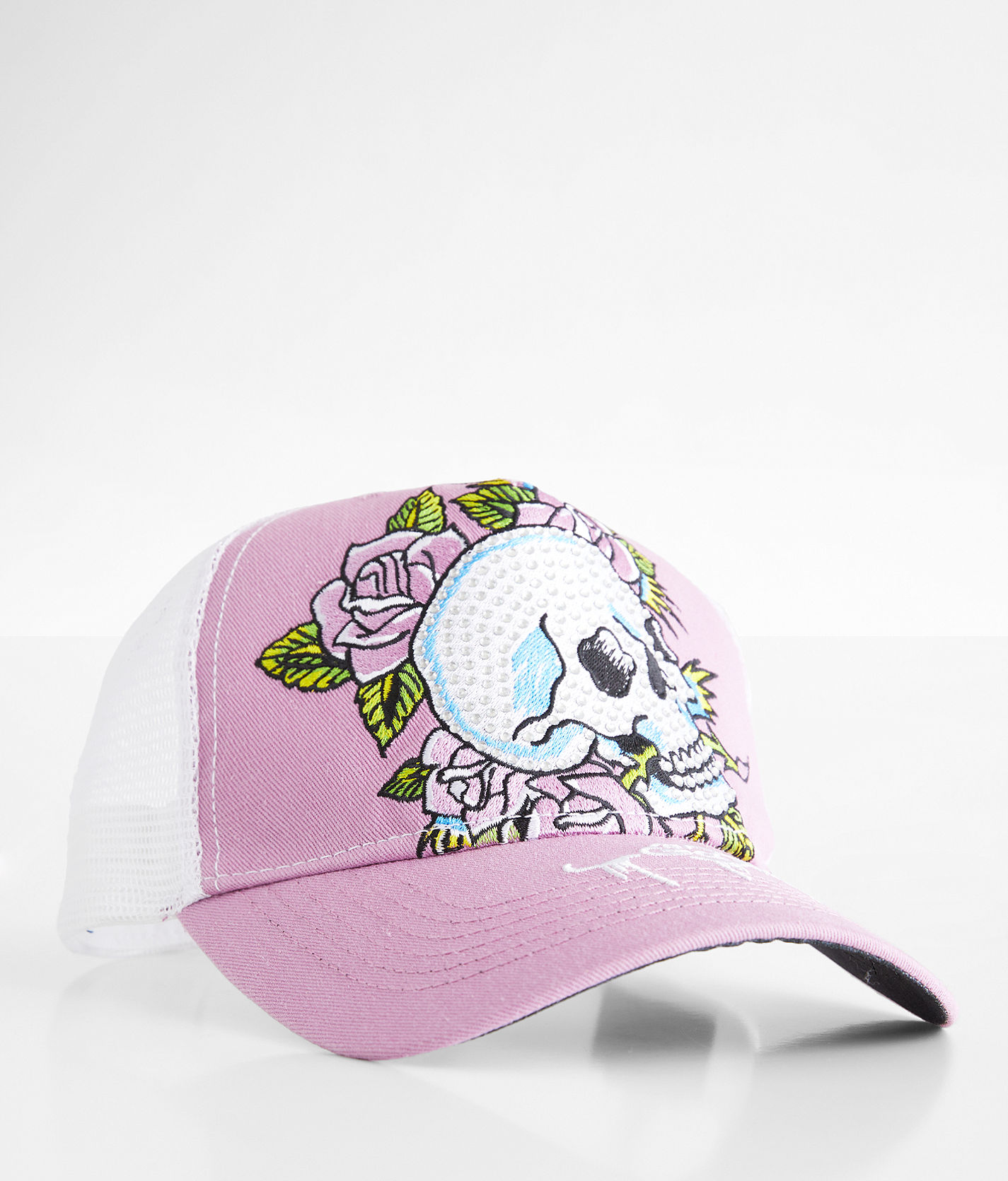 Ed Hardy Rhinestone Skull Baseball Hat - Women's Hats in Pink 