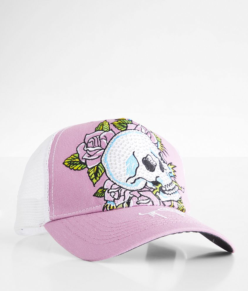 Ed Hardy Rhinestone Skull Baseball Hat front view