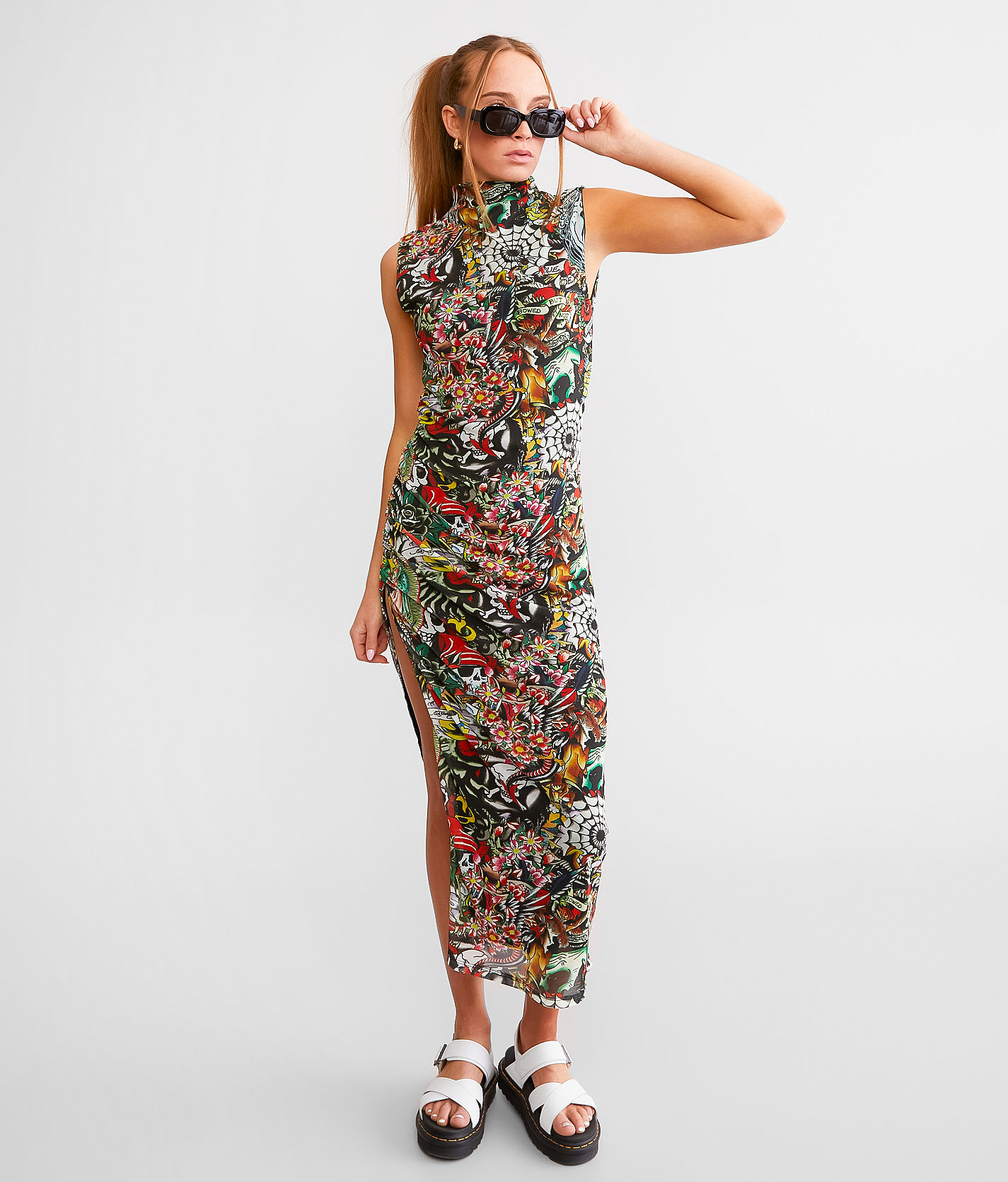 knee length dresses for ladies Ed Hardy Womens Hearts Mesh Dress EHPM3000-6 Leopard S main image 1