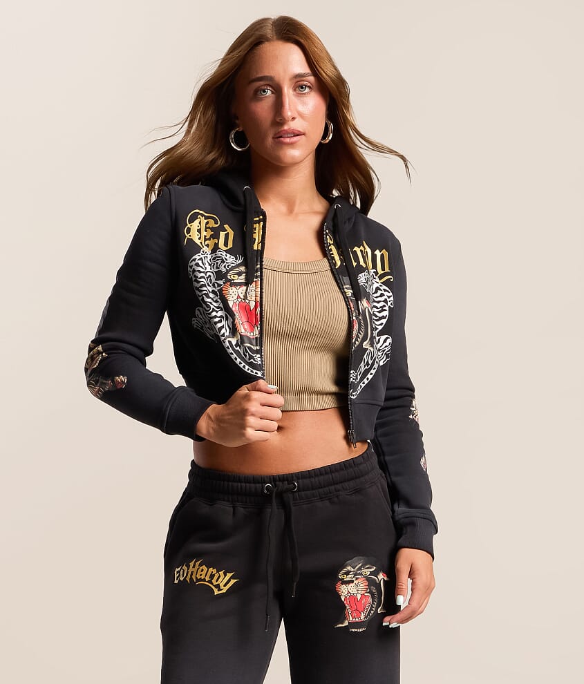 Ed Hardy Panther Y2K Cropped Hoodie - Women's Sweatshirts in