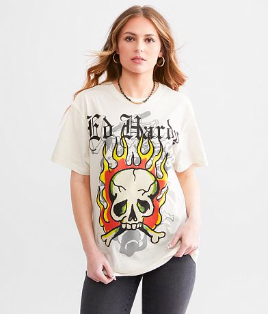 Ed Hardy Flame Skull Throwback T-Shirt front view