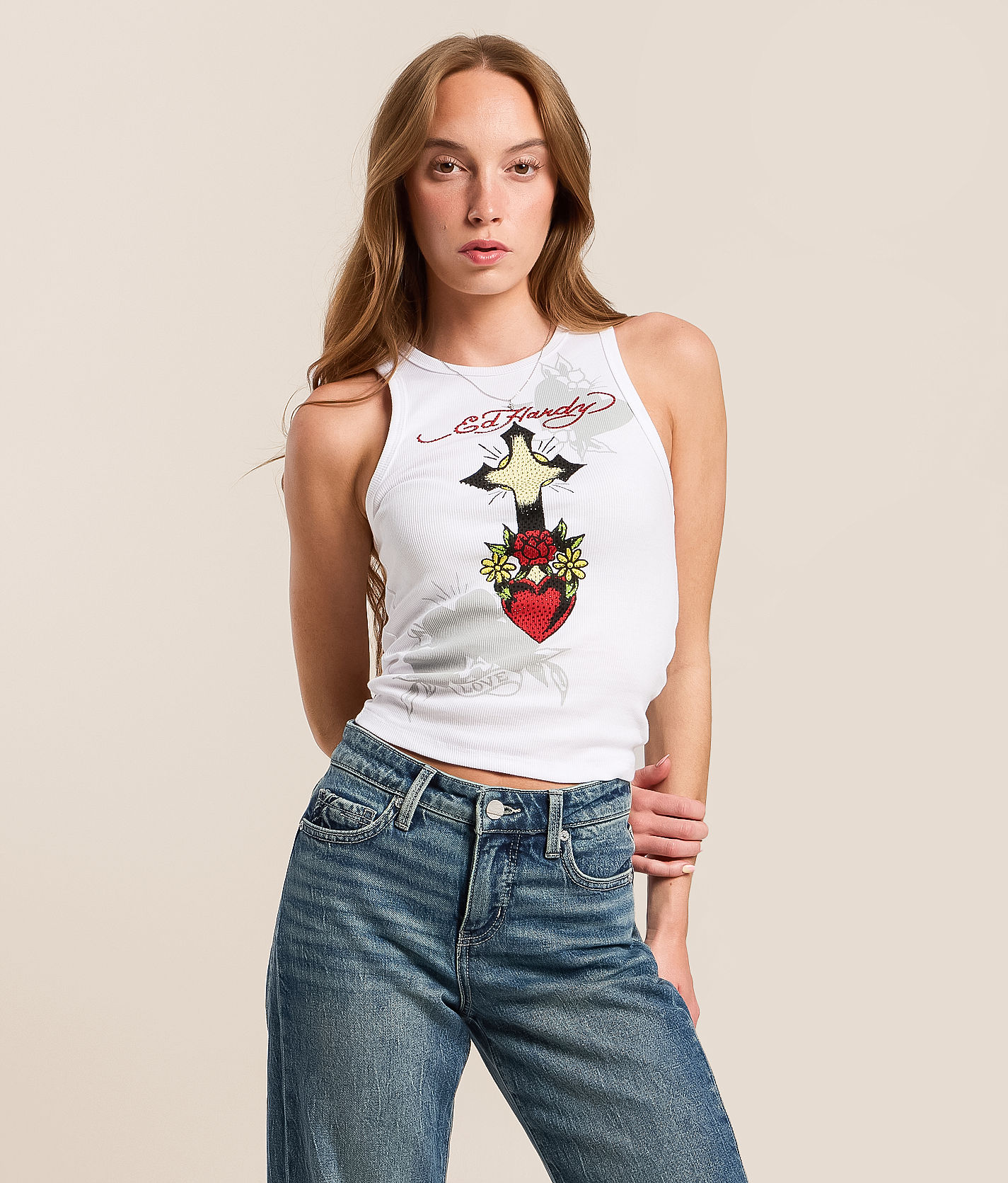 Ed Hardy Cross Heart Tank Top - Women's Tank Tops in White | Buckle