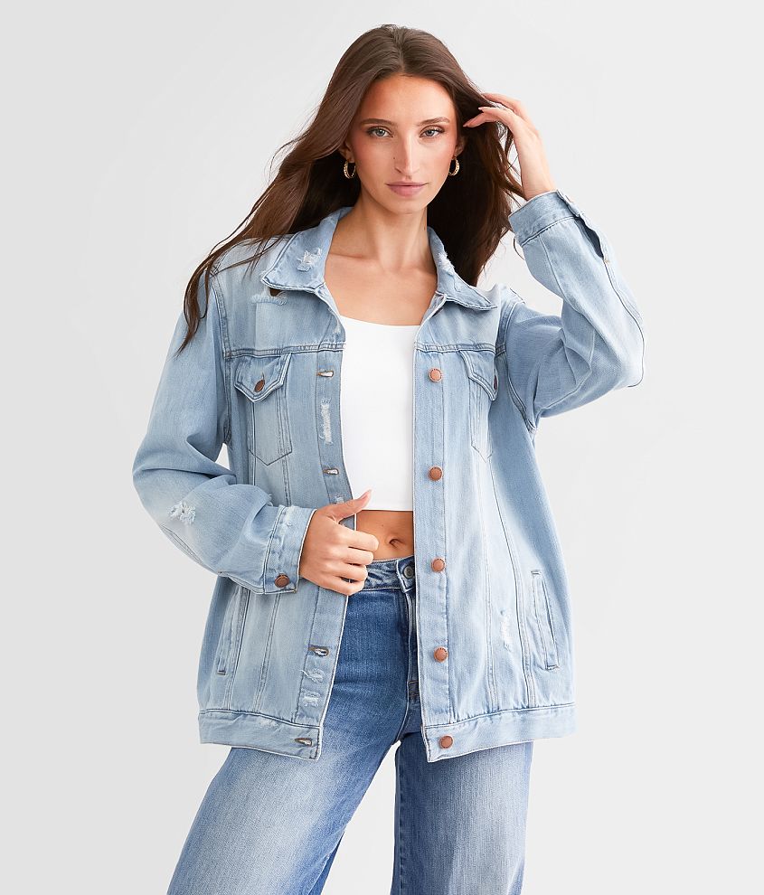 Risen Destructed Denim Jacket Women's Coats/Jackets in Light Buckle