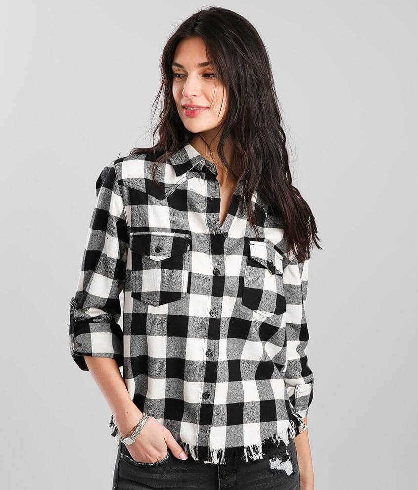 Risen Frayed Hem Western Inspired Flannel Shirt - Women's Shirts ...