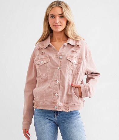 Risen Destructed Denim Stretch Jacket full left side view
