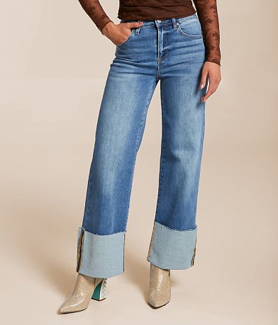 Risen High Rise Wide Leg Stretch Cuffed Jean front view