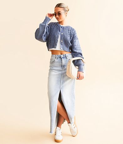 Risen Denim Maxi Stretch Skirt front view