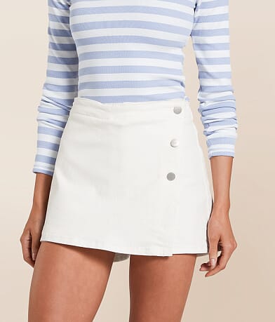 Risen High Rise Denim Stretch Skort front view