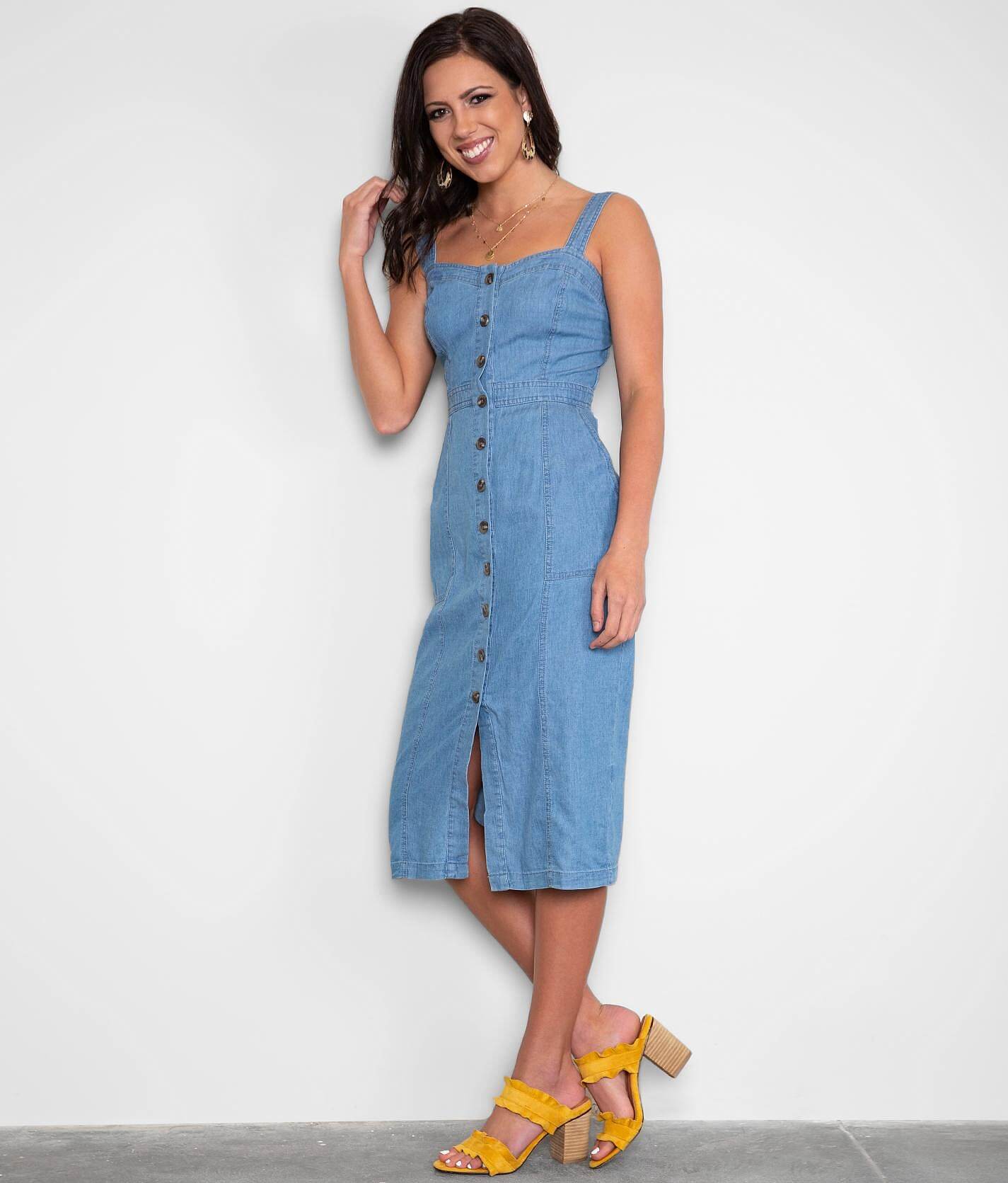 denim buckle dress