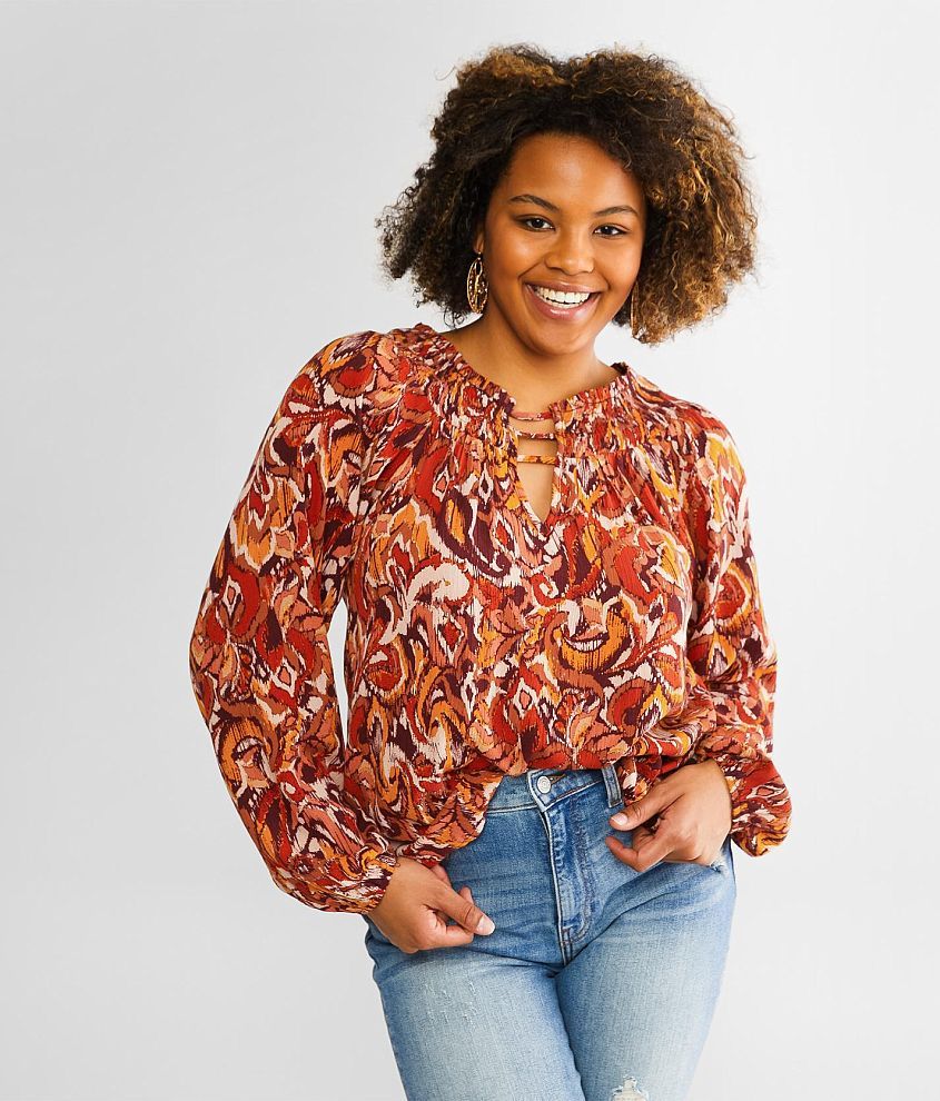 Lucky Brand Women's Floral Peasant Blouse, Burgundy Multi, XX-Large :  : Fashion