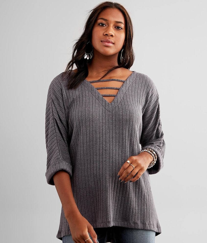 Image of Buckle Black Cable Knit Top