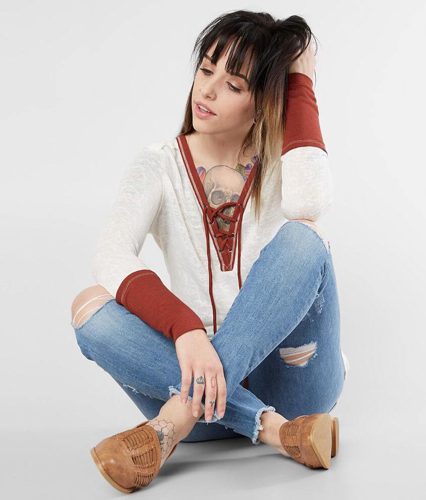 Image of Gilded Intent Lace-Up Raw Edge Top