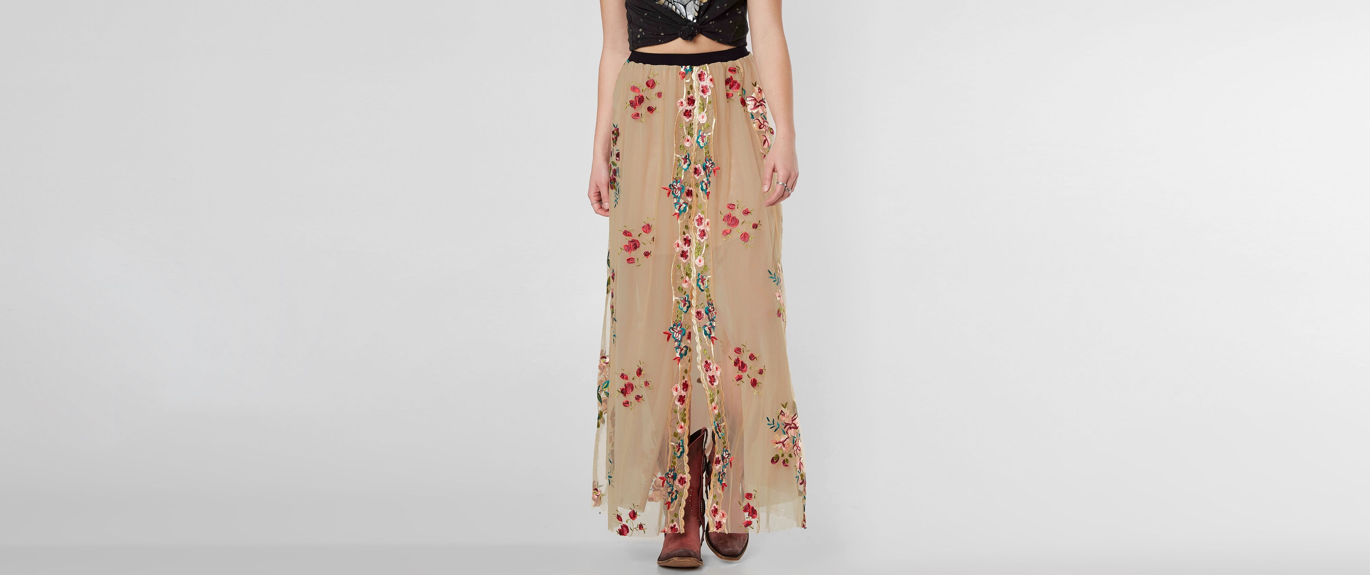 floral embroidered maxi skirt