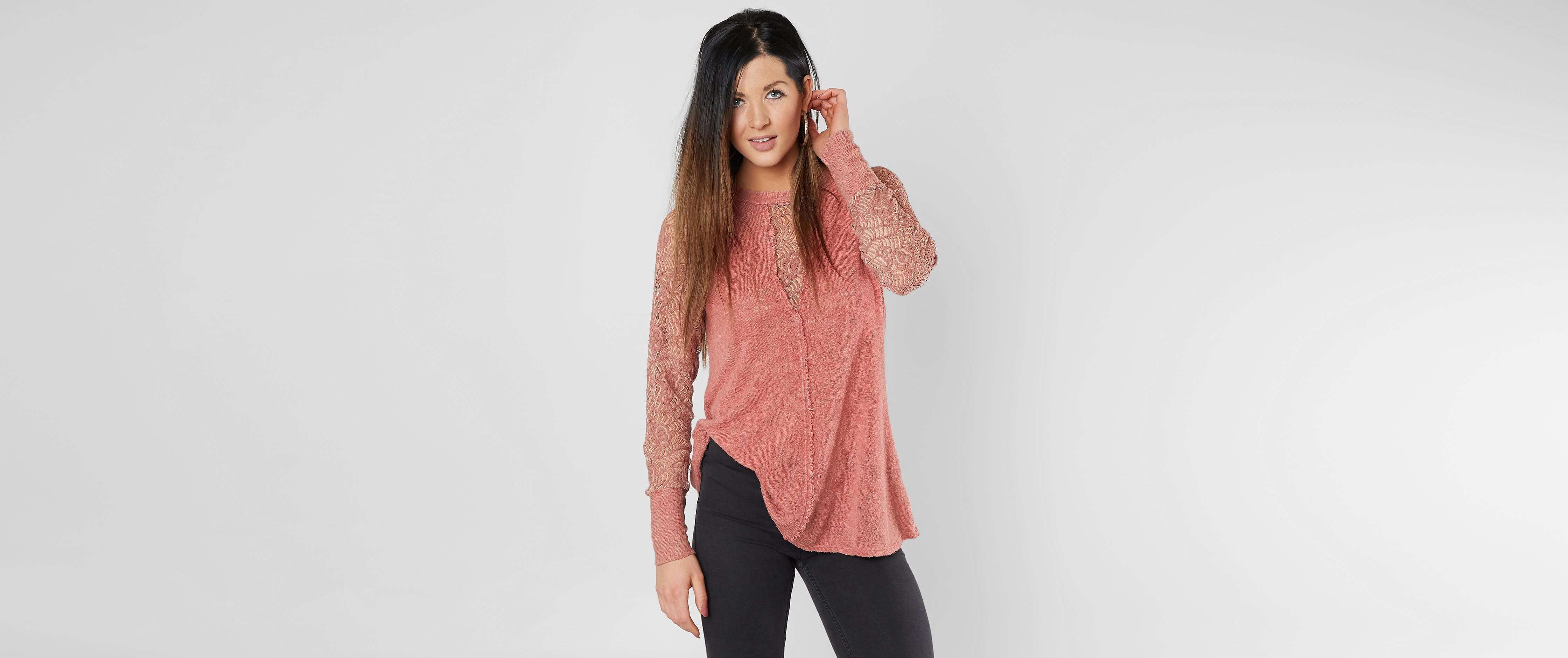 Image of Gimmicks Raw Edge Knit Top