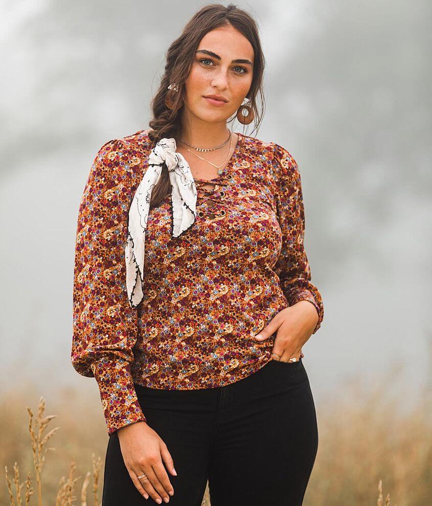 Image of Gimmicks Floral Lace-Up Top