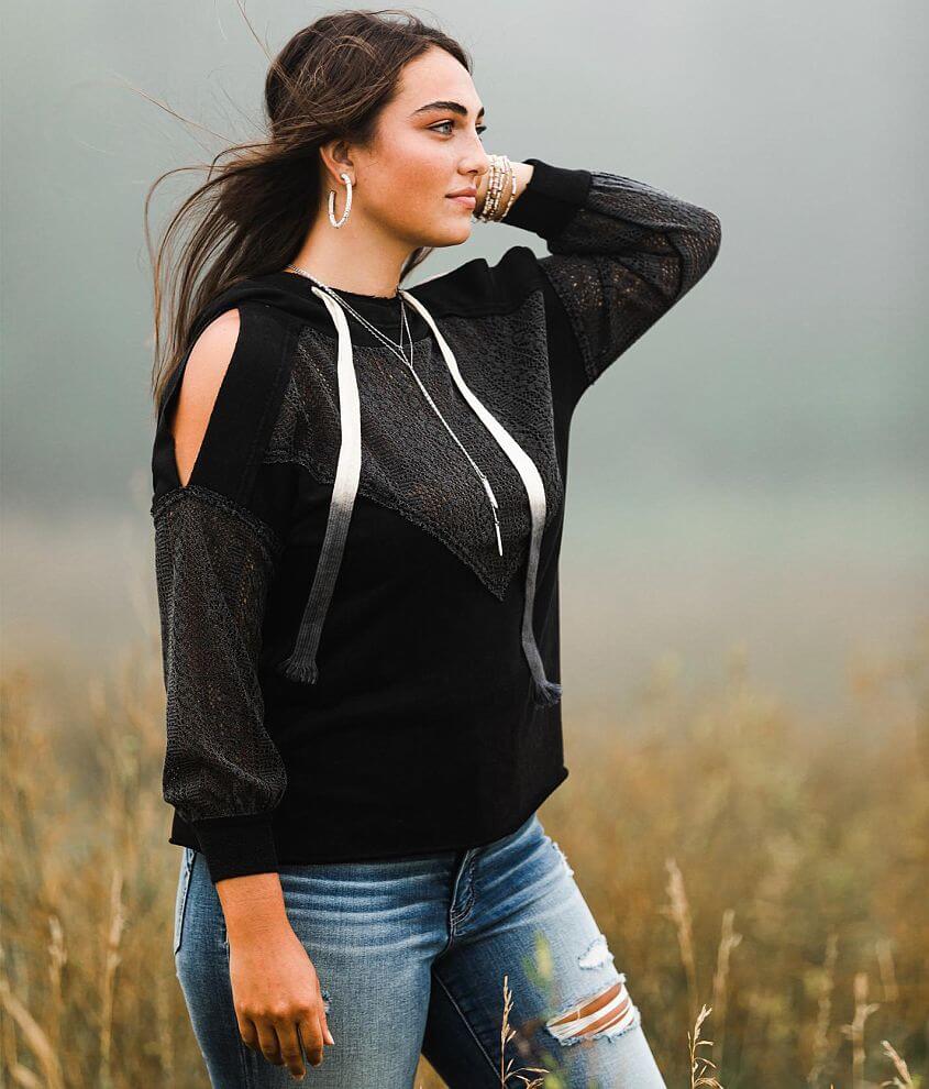 Cold shoulder hot sale hooded sweatshirt