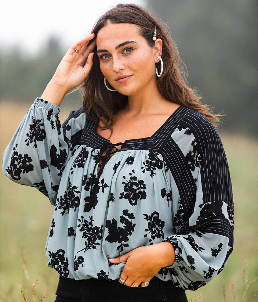 Image of Gimmicks Floral Square Neck Mesh Top