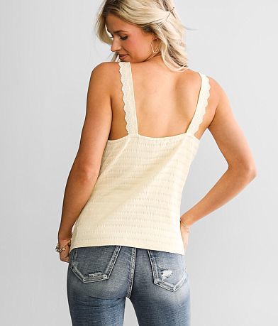 Gimmicks Textured Crochet Trim Tank Top BACK