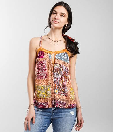 Gimmicks Patchwork Keyhole Tank Top full right side view