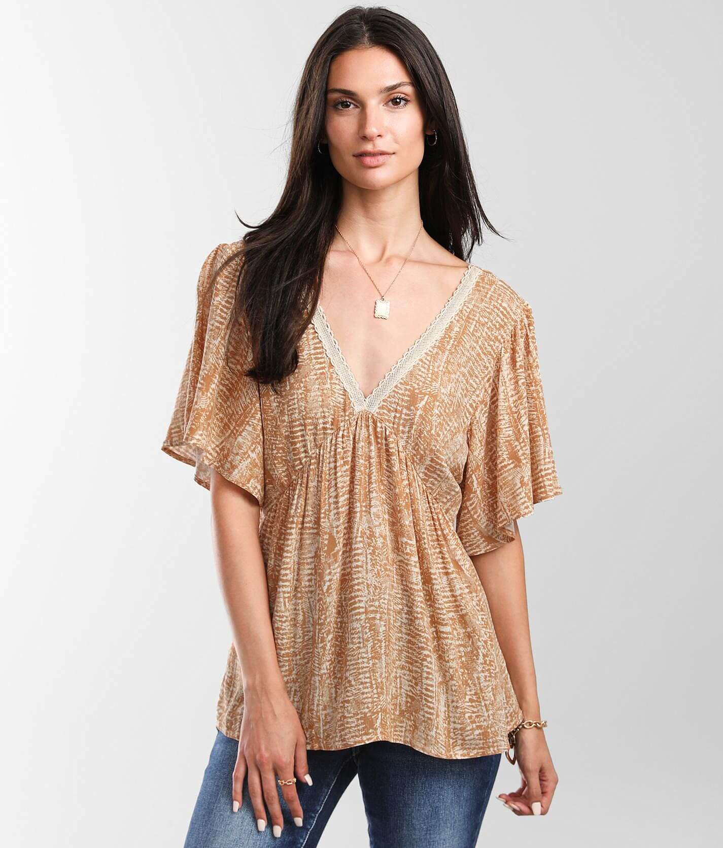 Daytrip Double V-Neck Top - Women's Shirts/Blouses in Rust Multi
