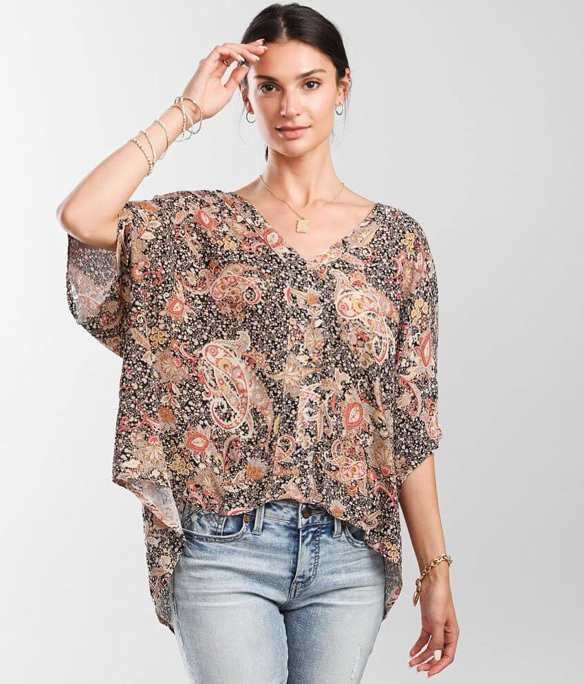 Daytrip Floral Paisley Top Womens Shirts And Blouses In Black Multi