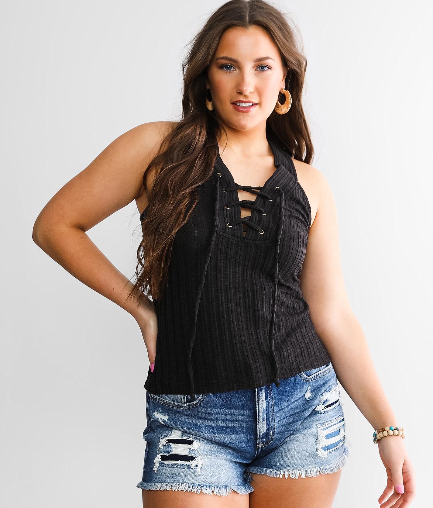 Daytrip Lace-Up Tank Top - Women's Tank Tops in Black | Buckle