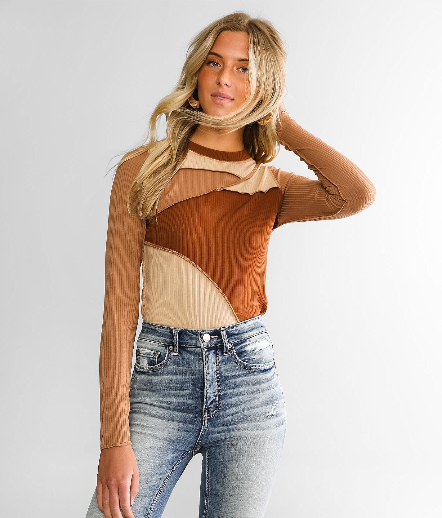 Gilded Intent Exposed Seam Sheer Mesh Top - Women's Shirts/Blouses in Brown  Black