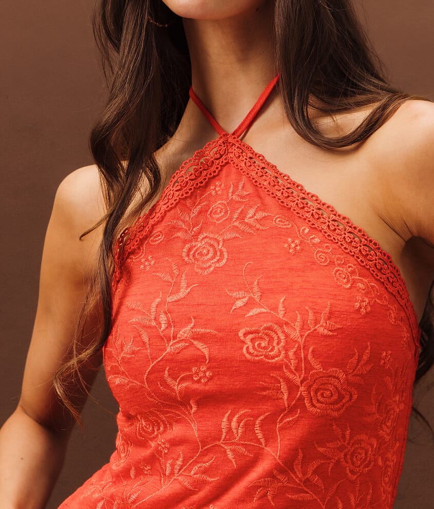 Floral Embroidered Halter Tank Top