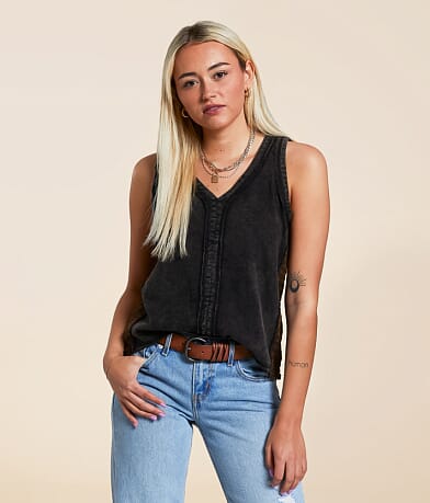 Gilded Intent Pieced Crochet Tank Top front view