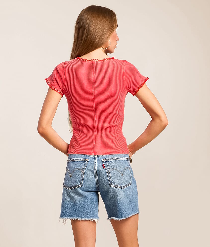 Washed Lace Trim Top - thumbnail 3