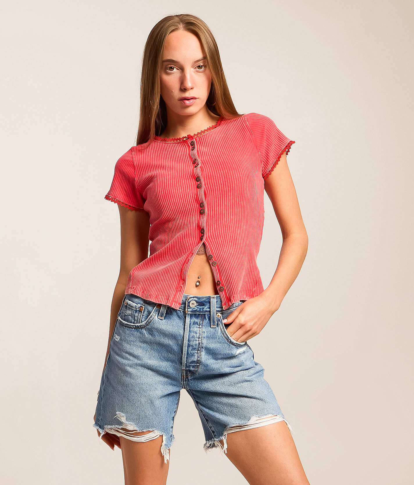 Naです。 Gilded Intent Washed Lace Trim Top - Women's Shirts & Blouses in