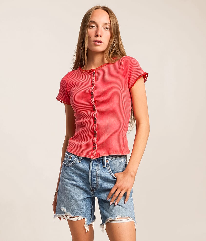 Washed Lace Trim Top - thumbnail 2