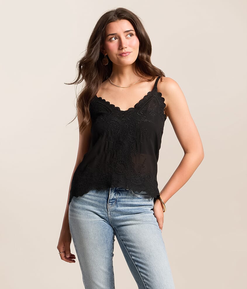 Willow & Root Embroidered Chiffon Tank Top - Women's Tank Tops in