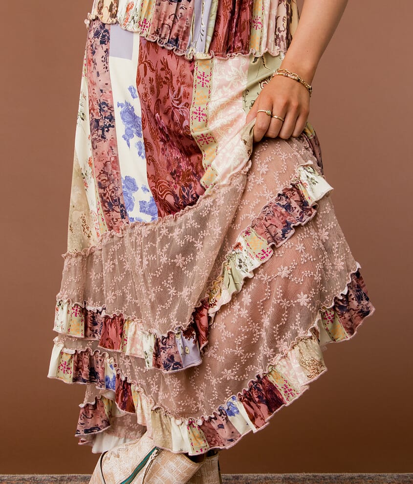 Mixed Print Maxi Skirt