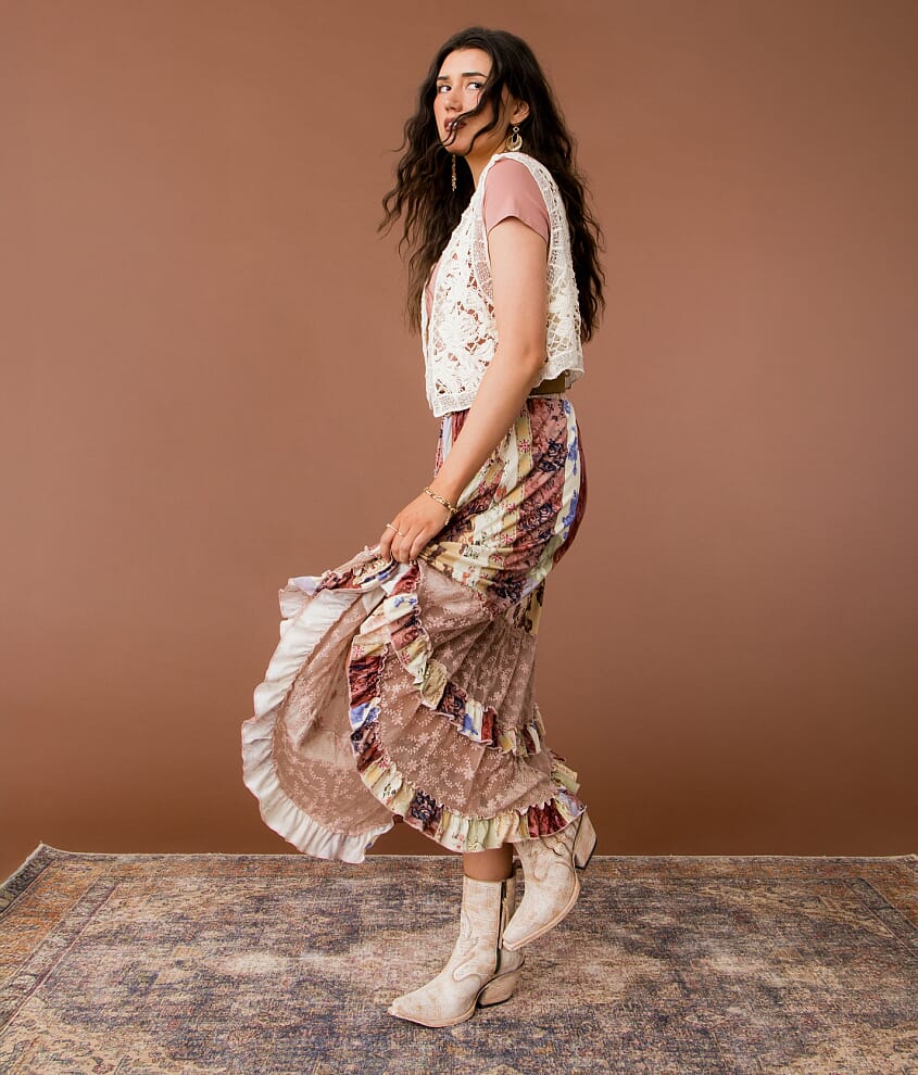 Mixed Print Maxi Skirt