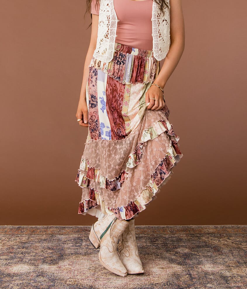 Mixed Print Maxi Skirt